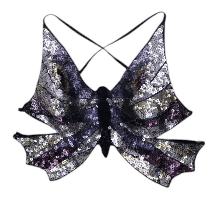 Y2K Ladies Butterfly Black Sequin Festival Clubwear Top Size XS | Migration_Y2K Tops | Fashion Rerun