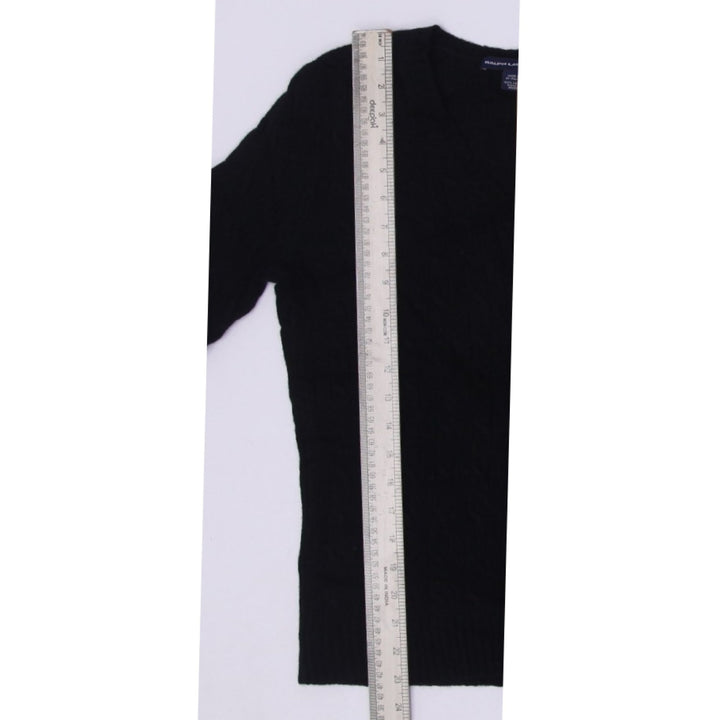 Ladies Ralph Lauren Sport V-Neck 100% Lamb Wool Cable Knit Sweater