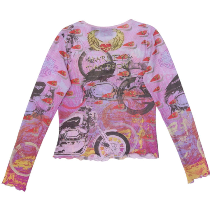 Y2K Ladies Harley Davidson Graphic Long Sleeve Top Size S