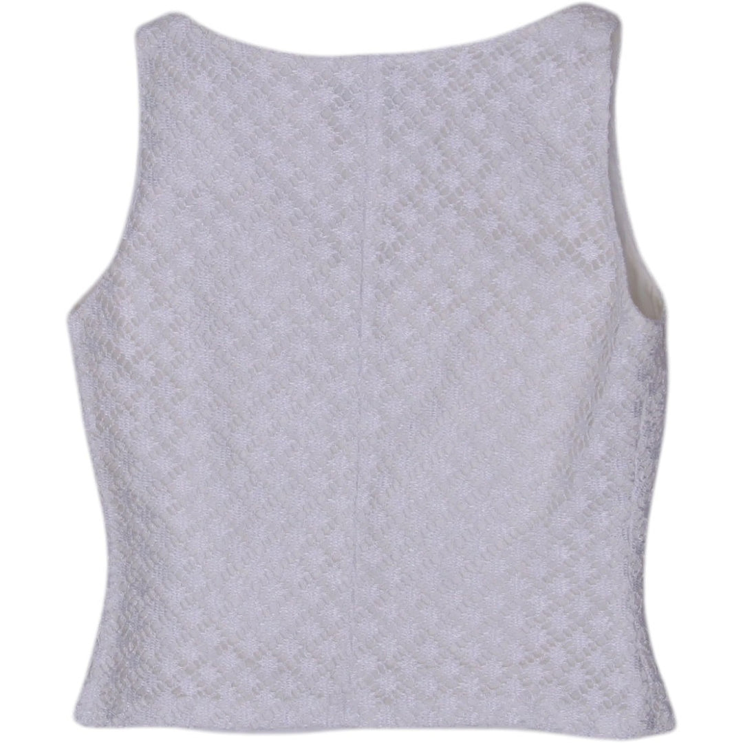Y2K Ladies Off White Textured V-Neck Sleeveless Tank Top Size 4 | Migration_Y2K Tops - Side View | Fashion Rerun