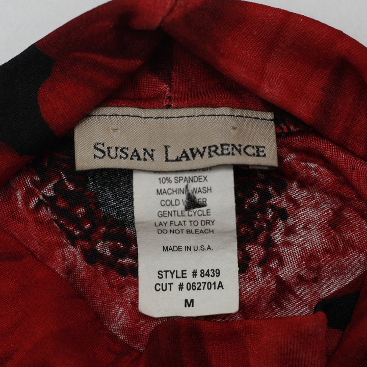 Y2K Ladies Susan Lawrence Red Floral Mock Neck Sleeveless Top Made in USA Size M