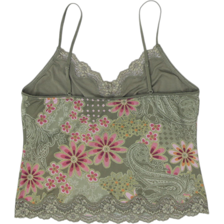 Y2K Ladies Victorias Secret Camisole Green Floral Lace Size M