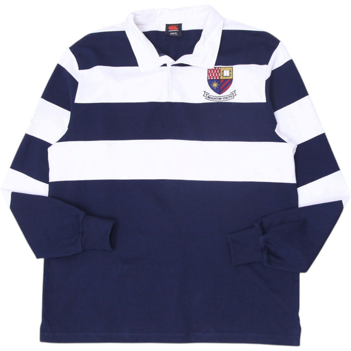 Vintage Canterbury Rugby Shirt Navy Striped Embroidered Badge XL | Migration_T-Shirts | Fashion Rerun