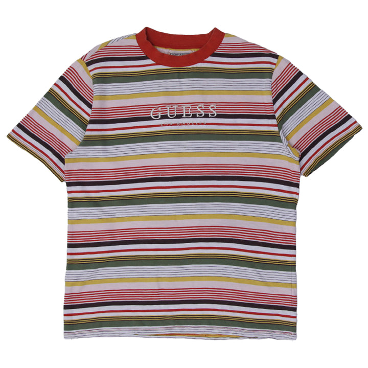 Mens Guess Medium Stripes Spell Out T-Shirt