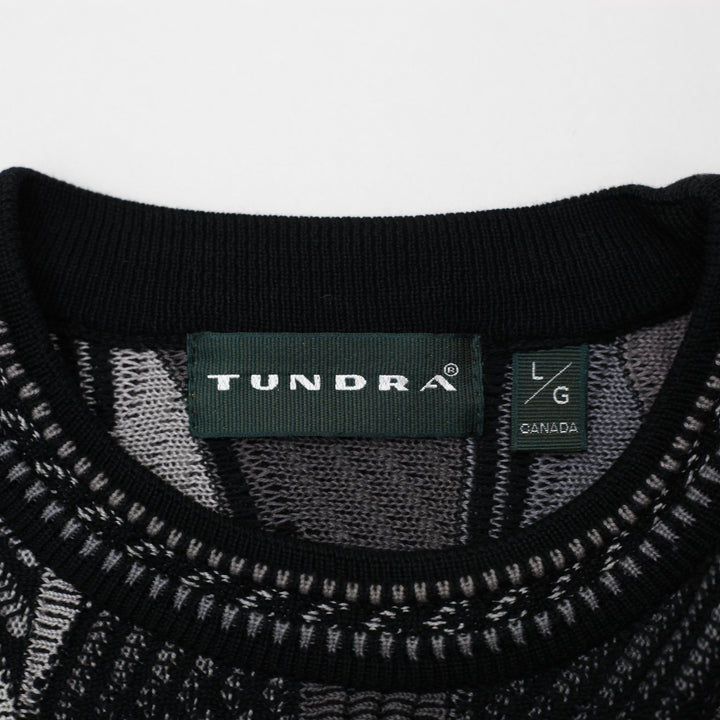 Vintage Tundra Sweater Black 3D Knit Geometric Pattern Large