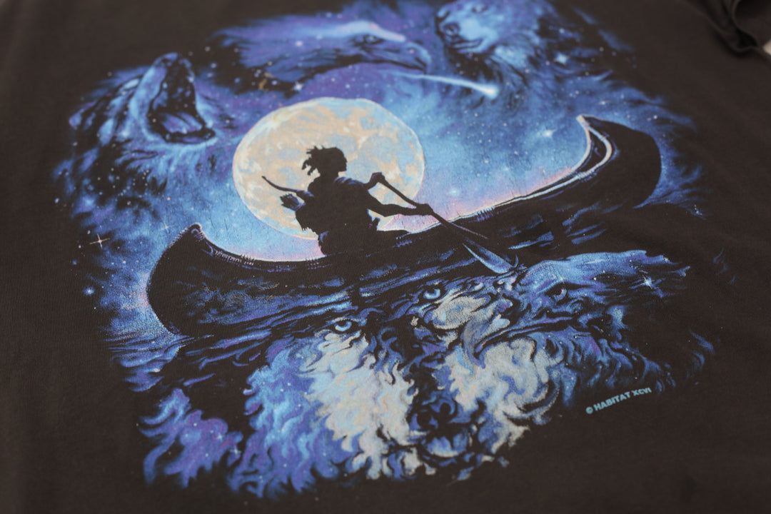 Vintage Habitat Canoe Wolf Eagle T-Shirt Made in USA H.L Miller L