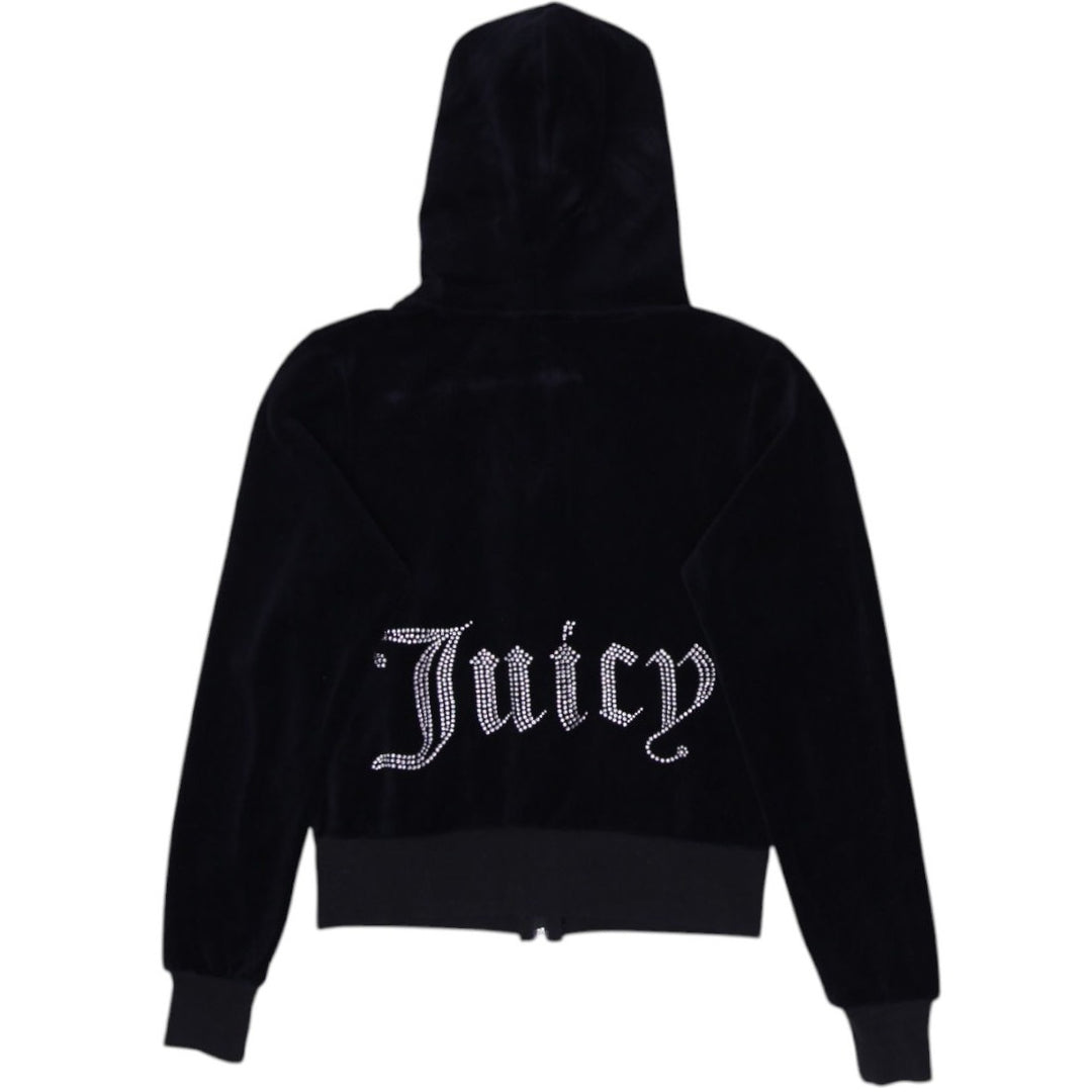 Y2K Ladies Juicy Couture Black Velour Full Zip Hoodie XS