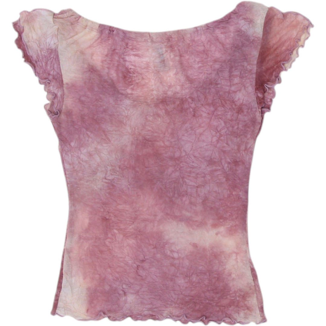 Y2K Ladies Sirens Top Tie-Dye Pink Lettuce Edge Short Sleeve