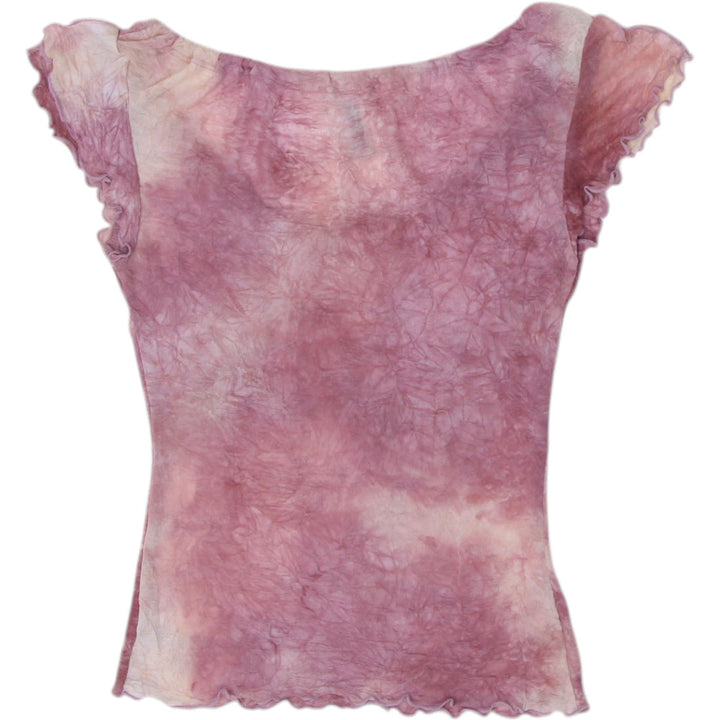 Y2K Ladies Sirens Top Tie-Dye Pink Lettuce Edge Short Sleeve