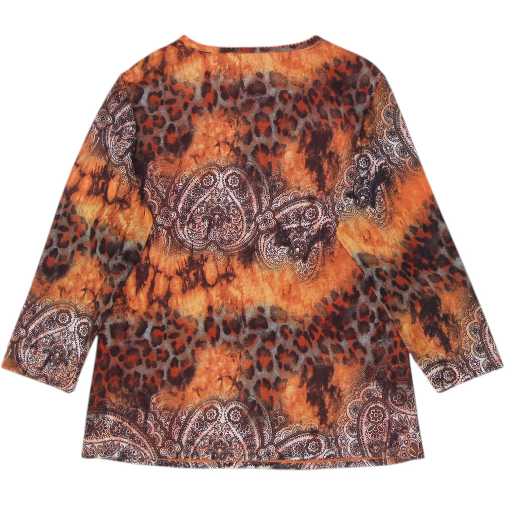 Y2K Paisley Leopard Long Sleeve Top Size L | Migration_Y2K Tops - Side View | Fashion Rerun