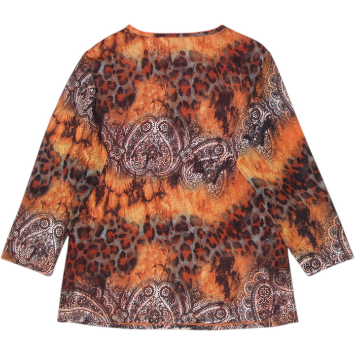 Y2K Paisley Leopard Long Sleeve Top Size L | Migration_Y2K Tops - Side View | Fashion Rerun