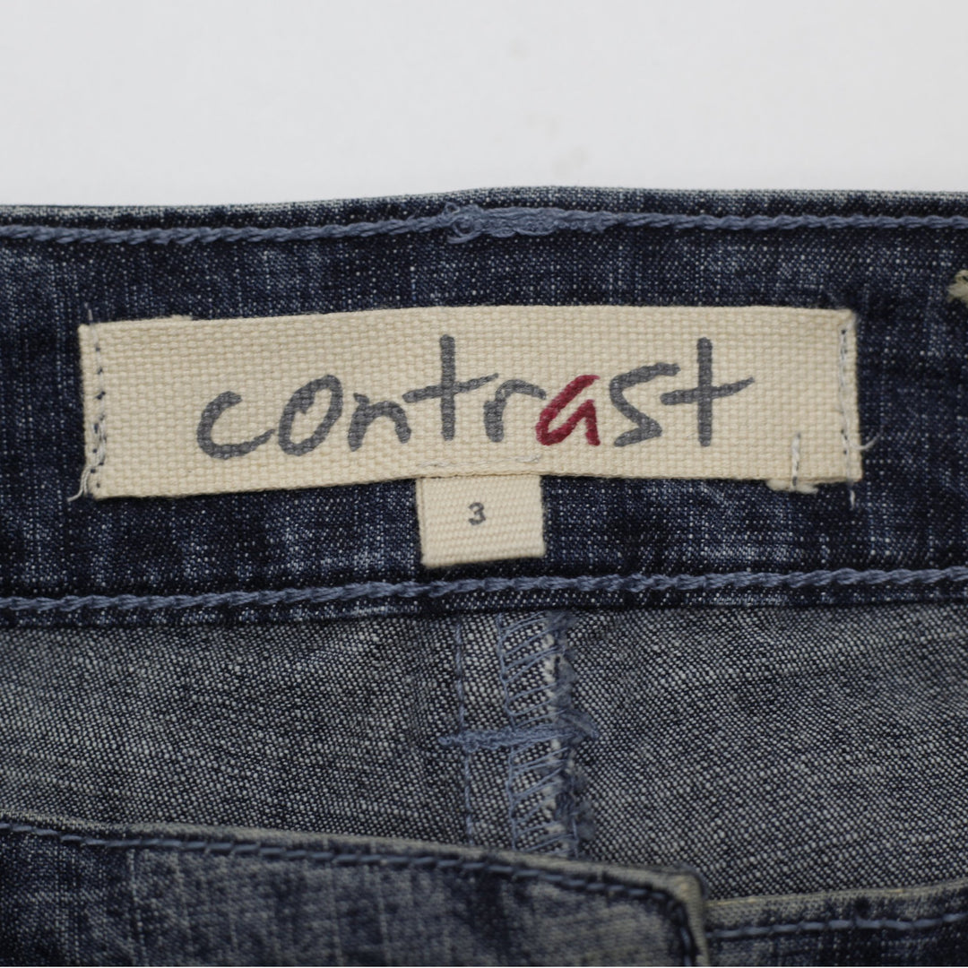 Y2K Ladies Contrast Denim Mini Skirt Dark Wash Cargo Flap Pockets