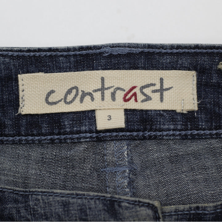 Y2K Ladies Contrast Denim Mini Skirt Dark Wash Cargo Flap Pockets