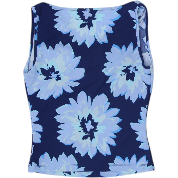 Y2K Ladies Express Tank Top Navy Floral Sleeveless Stretchy