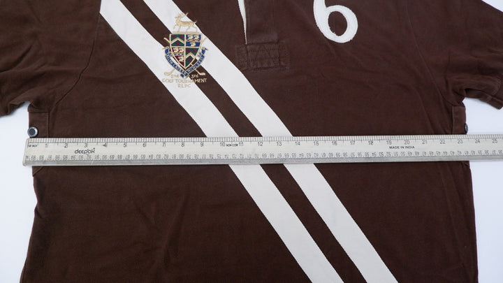 Vintage Mens Ralph Lauren Polo Brown Embroidered Golf Rugby Shirt