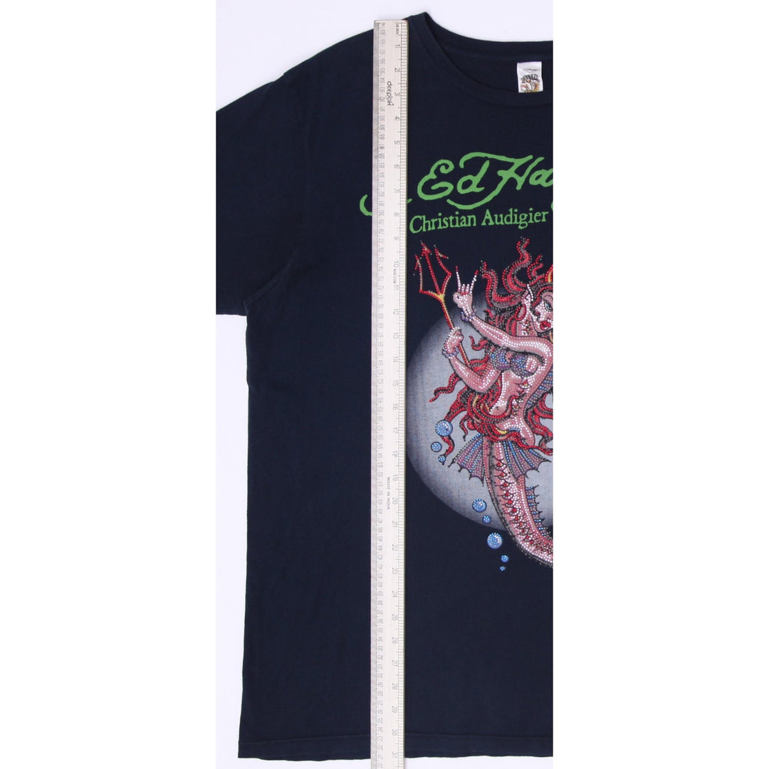 Y2K Mens Ed Hardy Mermaid Trident Rhinestone Archival Size XL