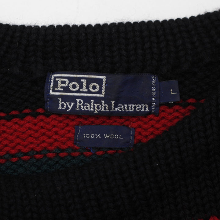 Vintage Polo By Ralph Lauren Striped 100% Wool Crewneck Sweater