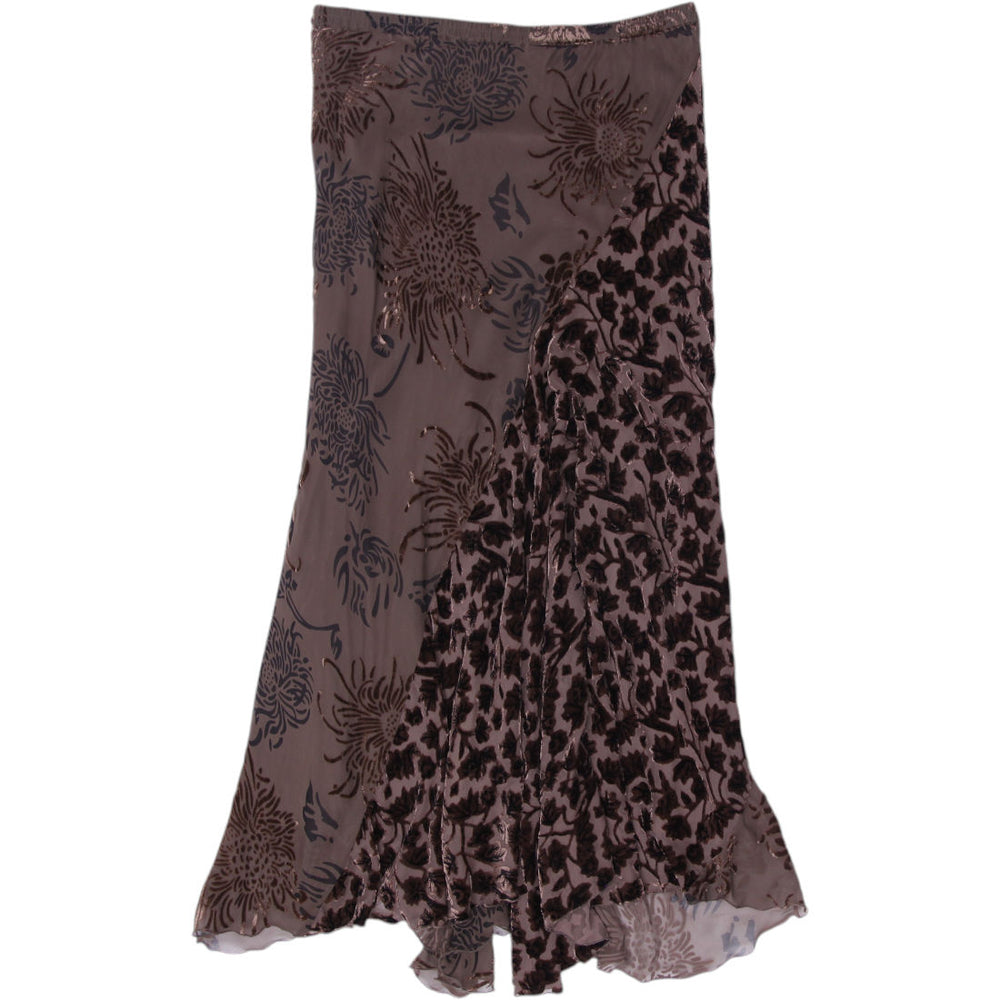 Y2K Ladies Floral Velvet Panel Long Skirt Size 14 | Migration_Skirts - Side View | Fashion Rerun