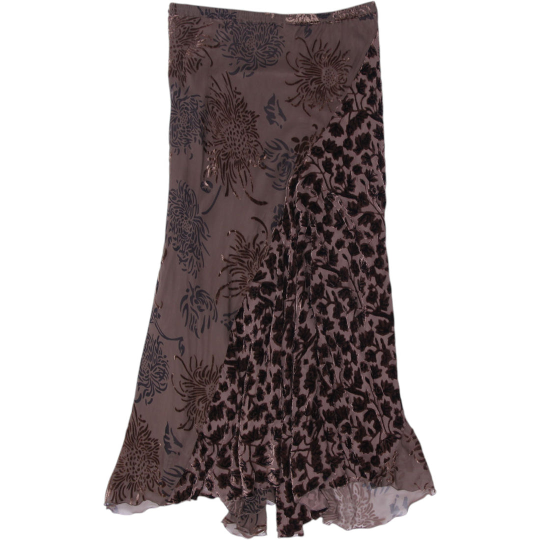 Y2K Ladies Floral Velvet Panel Long Skirt Size 14 | Migration_Skirts - Side View | Fashion Rerun