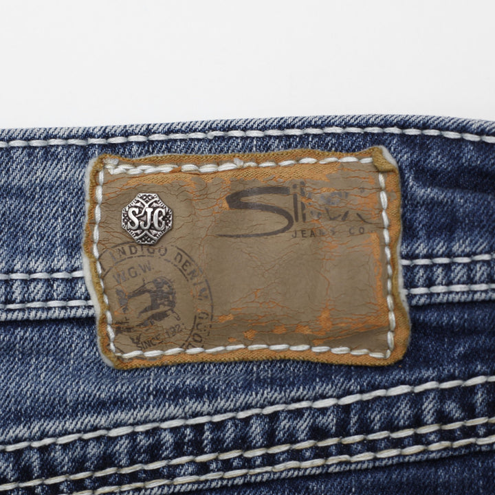Y2K Ladies Silver Jeans Denim Mini Skirt Size M