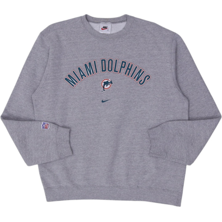 Vintage Nike 90s Grey Miami Dolphins NFL Crewneck Sweatshirt Made In USA L