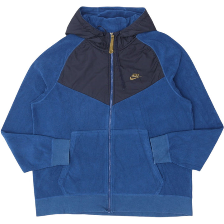 Mens Nike Polar Fleece Windrunner Full Zip Hoodie Blue Black Jacket Size XL