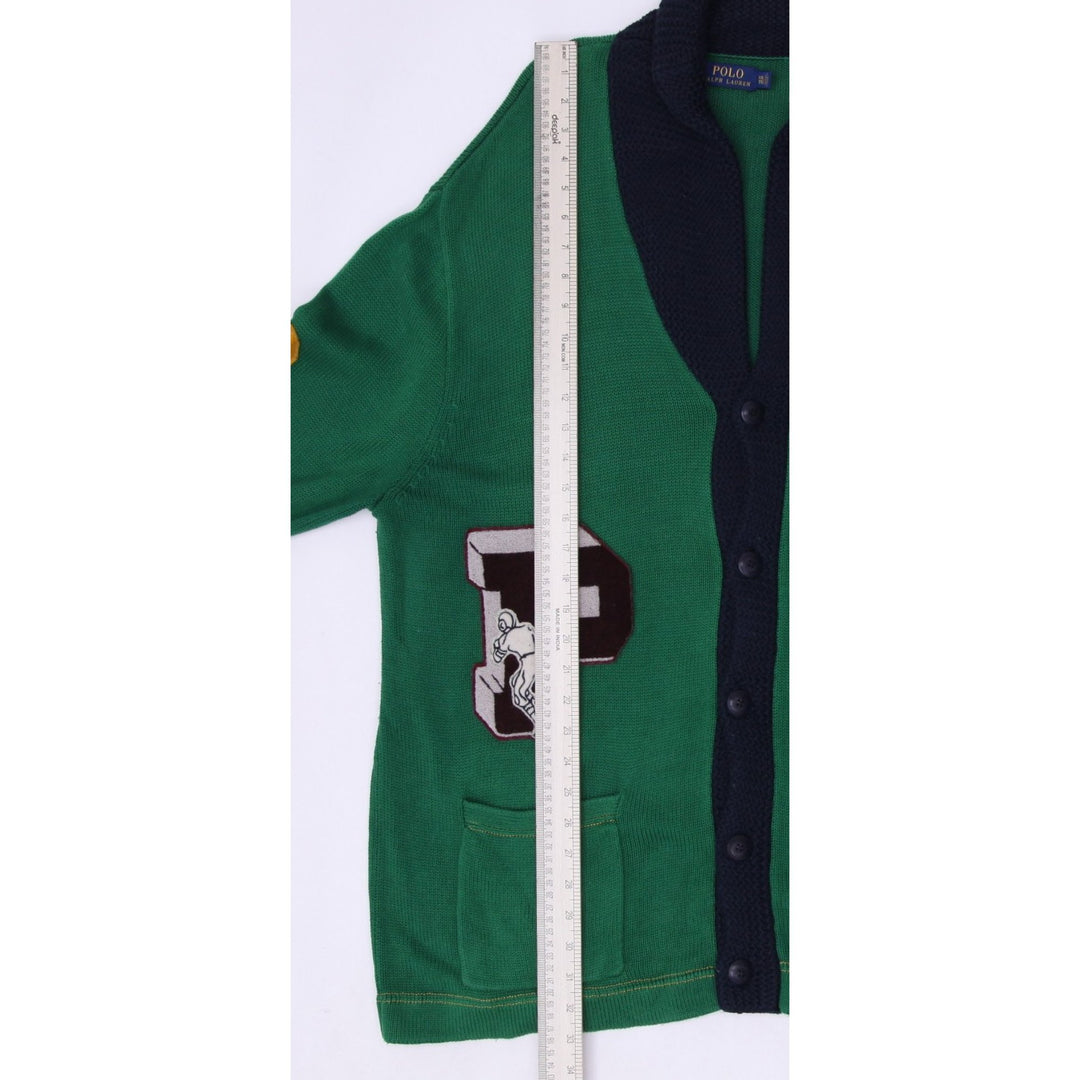 Mens Polo Ralph Lauren Letterman Patches Button Cardigan Shawl Collar Sweater