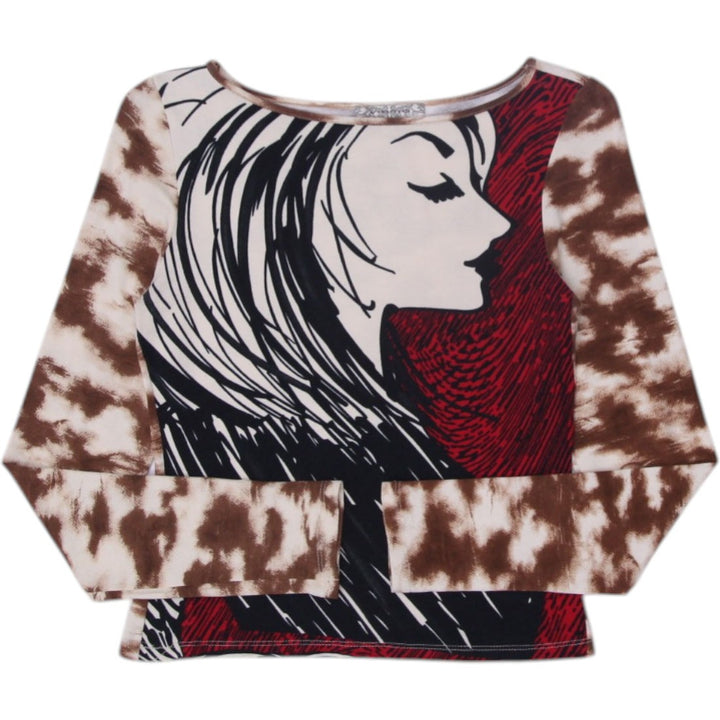 Y2K Ladies Top Multi Color Graphic Art Long Sleeve | Migration_Y2K Tops | Fashion Rerun