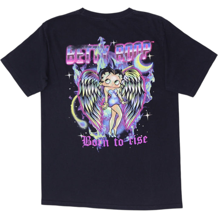 Mens Betty Boop Double Sided T-Shirt Black Angel Wings Born to Rise Size M
