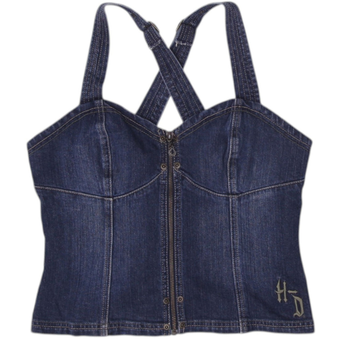 Ladies Harley Davidson Adjustable Straps Denim Corset Top Size M
