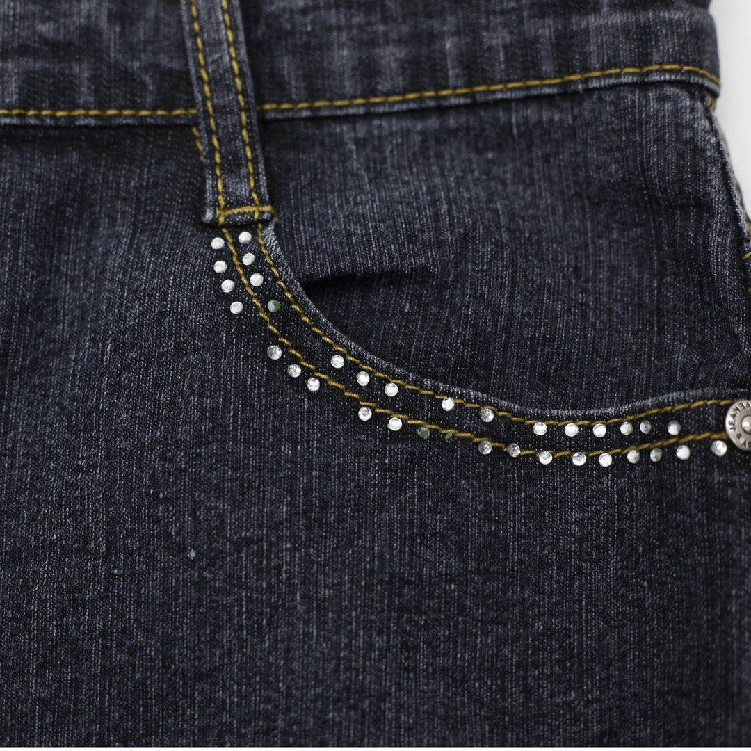 Y2K Ladies Jeansbay Y2K Rhinestone Studded Dark Wash Bootcut Jeans Petite 8P