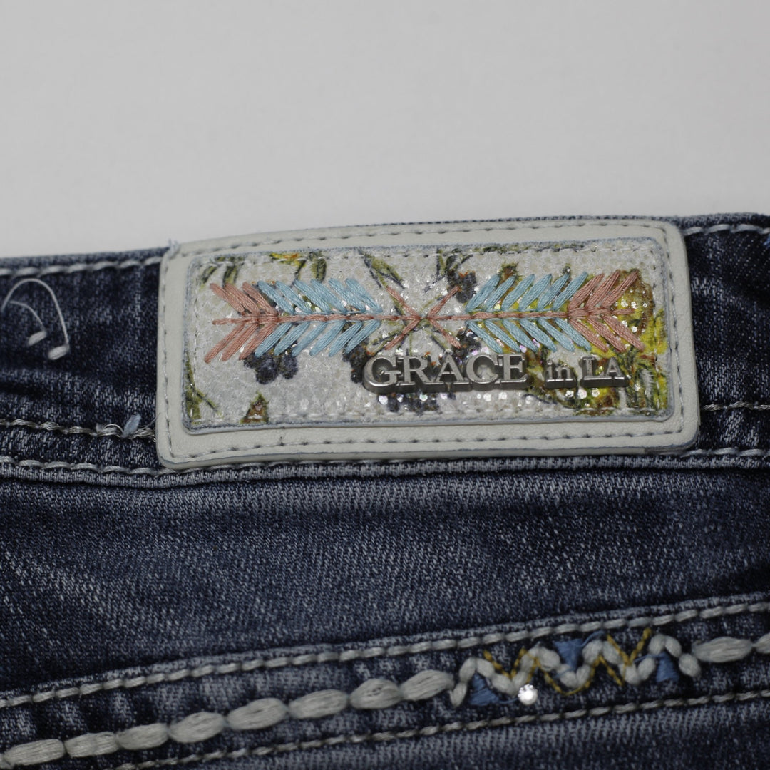 Y2K Ladies Grace in LA Embroidered Distressed Boot Cut Jeans Size 26