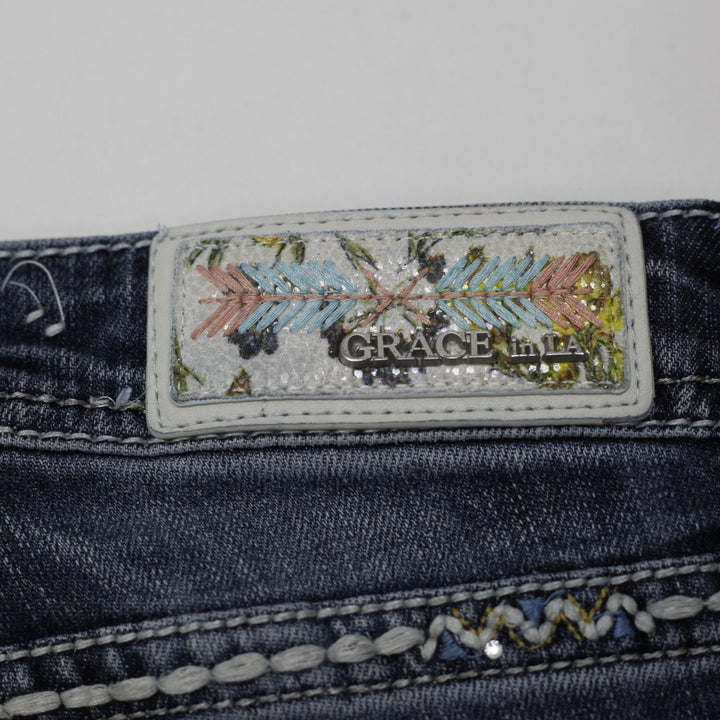 Y2K Ladies Grace in LA Embroidered Distressed Boot Cut Jeans Size 26