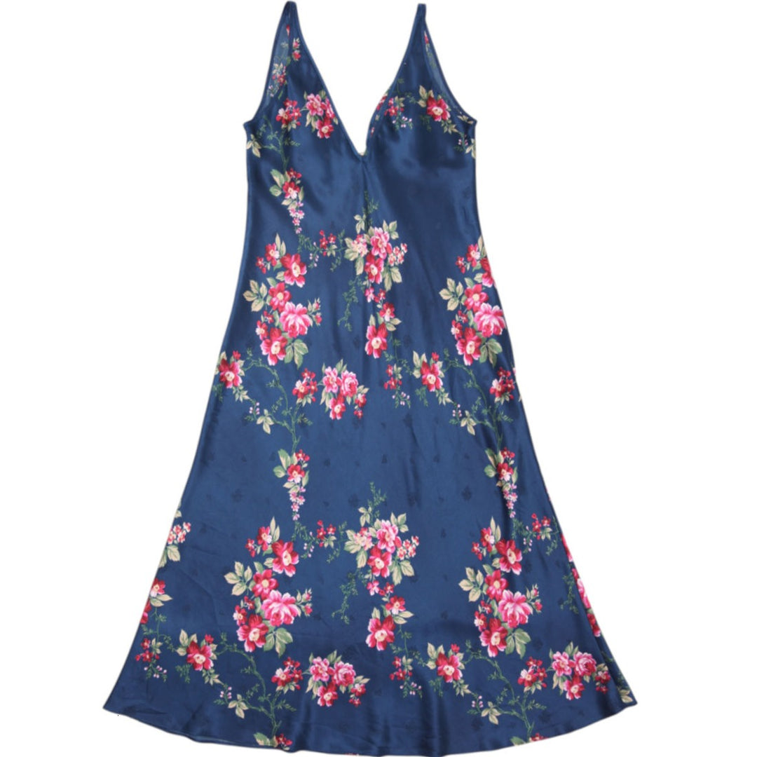 Y2K Ladies Jones New York Floral Satin Maxi Slip Dress Size L