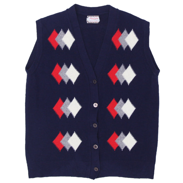 Vintage John Laing 100% Cashmere Sweater Vest-Argyle Pattern Navy Made In Scotland Ladies Size "42 - Fashion Rerun Vintage Migration_Sweaters