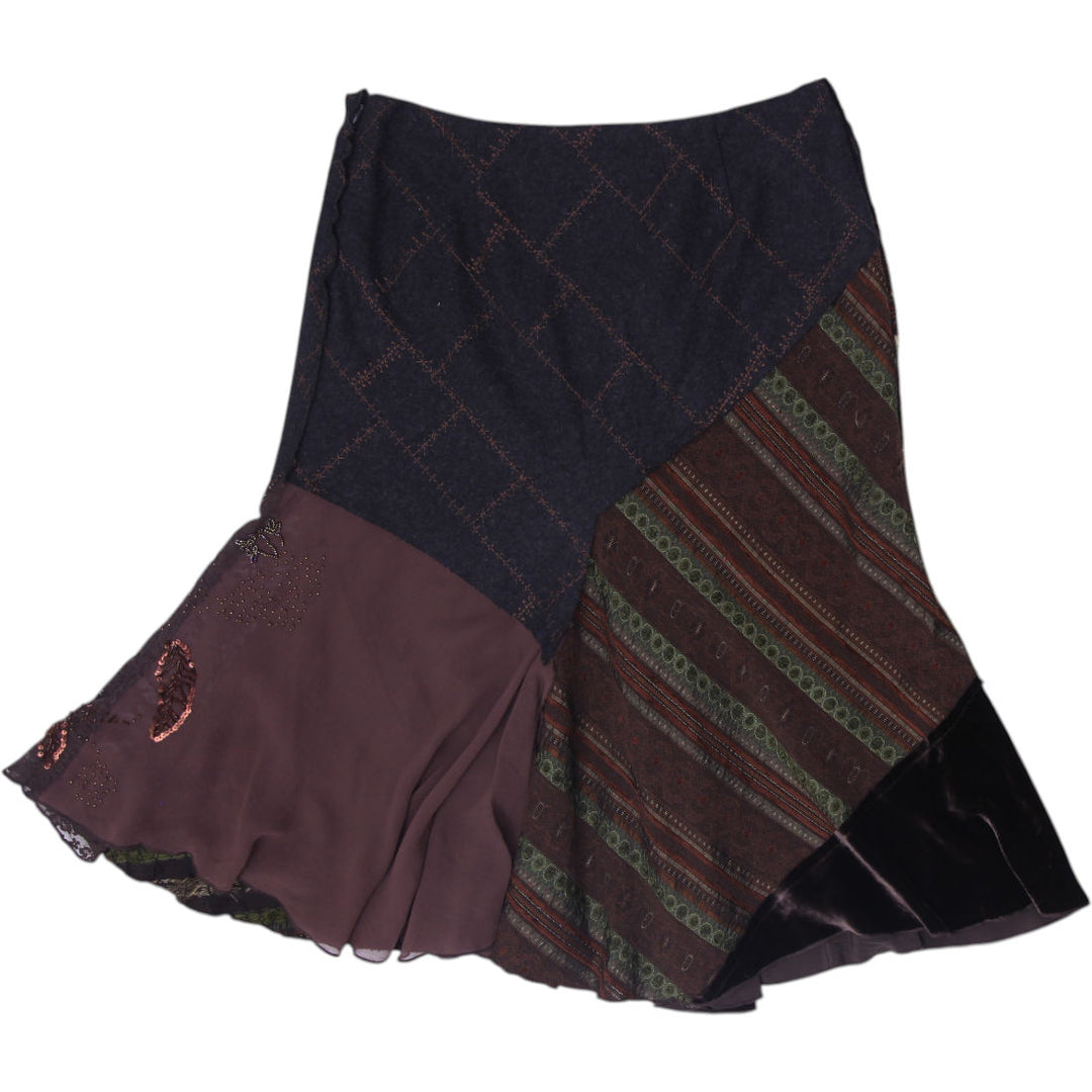 Y2K Ladies Future Paradise Whimsigoth Patchwork Asymmetrical Midi Skirt