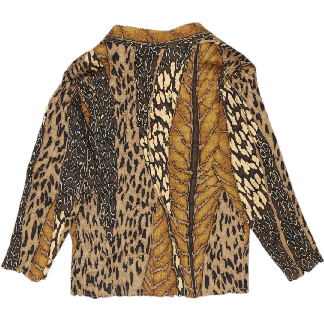 Y2K Ladies Alberto Makali Crinkle Animal Print Blouse Top Size M