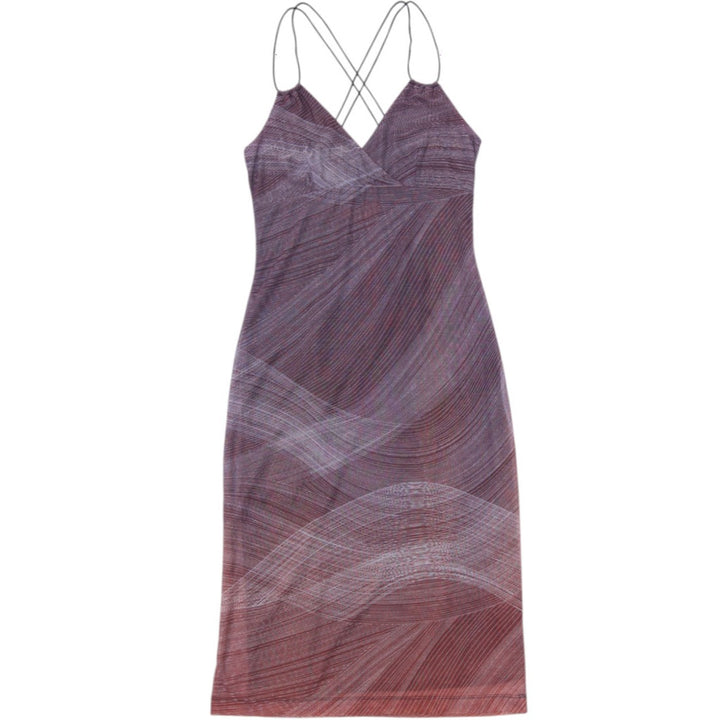 Y2K Ladies Express Metallic Abstract Pattern Criss-Cross Slip Dress Size 1/2