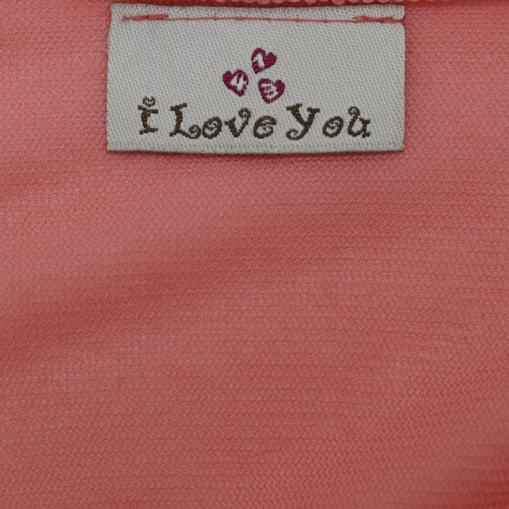 Y2K Ladies "I Love You" Coral Pink Floral Embroidered Sheer Mesh Peplum Top