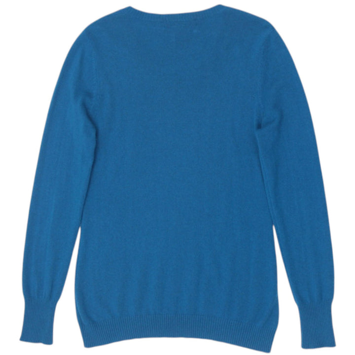 Ladies Kirkland Teal V-Neck 100% Cashmere Knitted Sweater