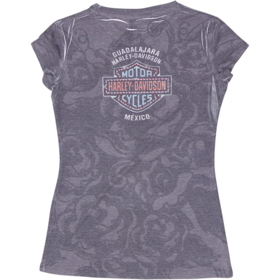 Y2K Ladies Harley Davidson Rose Wings Mesh Overlay Top Size M