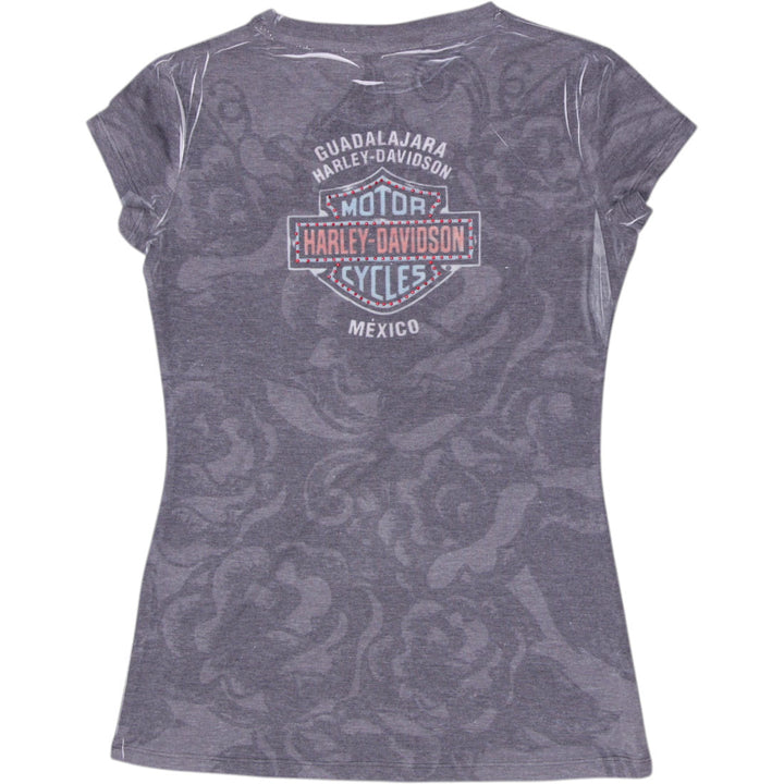 Y2K Ladies Harley Davidson Rose Wings Mesh Overlay Top Size M