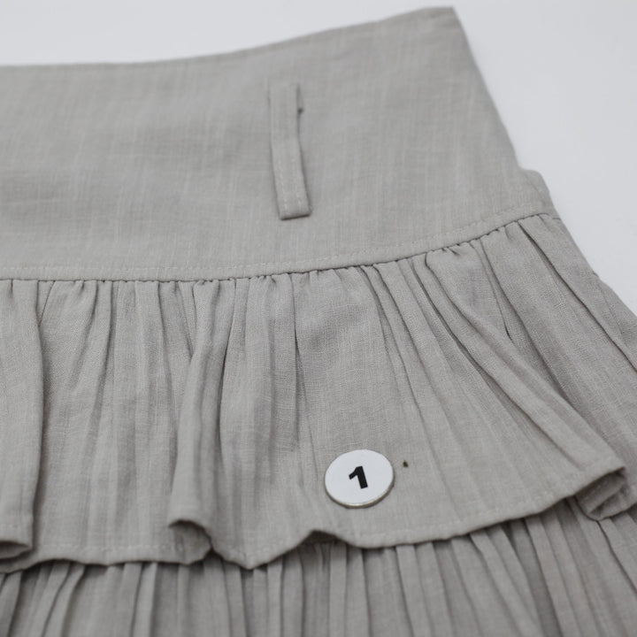 Y2K Ladies Lamerin Mini Skirt Beige Ruffled Nylon Rayon