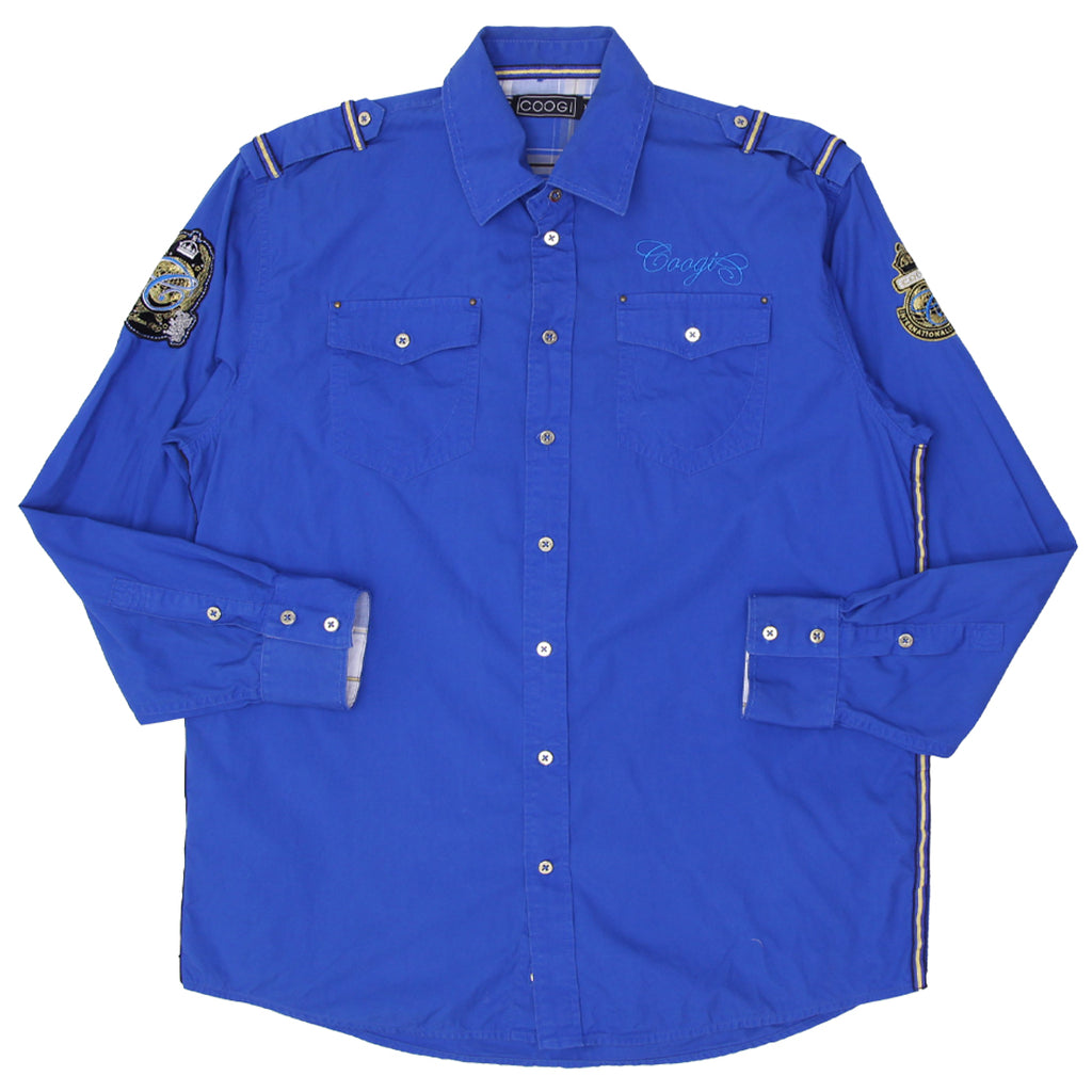 Shop Vintage Coogi Button Up Long Sleeve Shirt, Size XL Blue