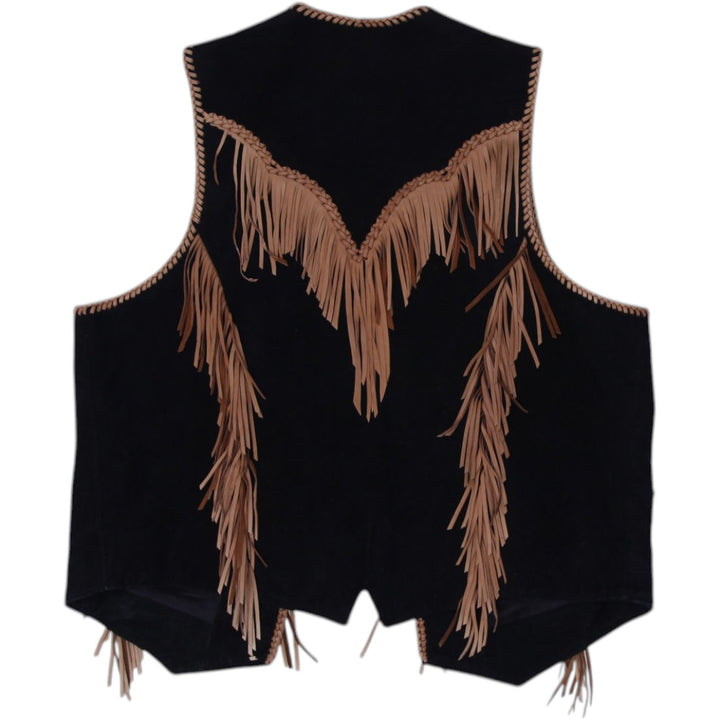 Vintage Echo Mountain by Arturo Black Suede Leather Western Vest Fringe Concho Size 44