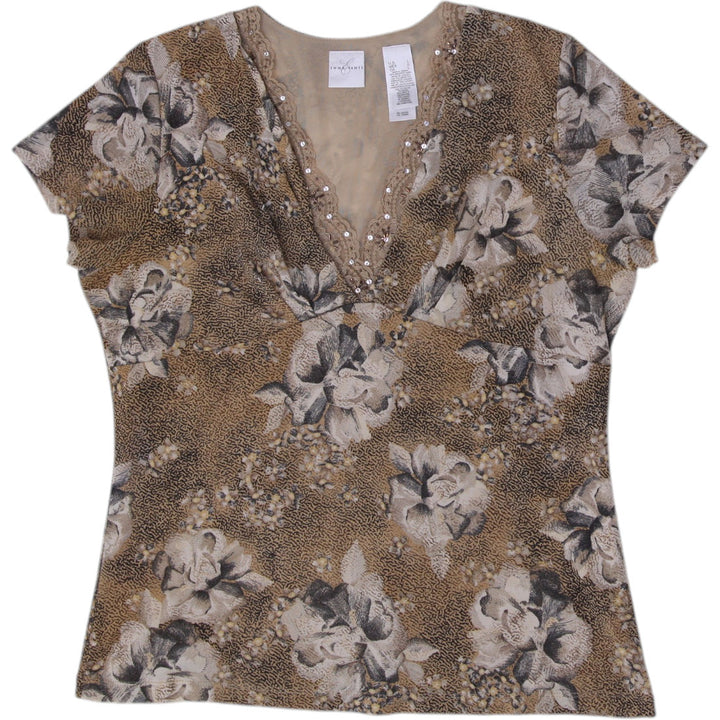 Y2K Ladies Emma James Sheer Mesh Overlay Floral Top Size L
