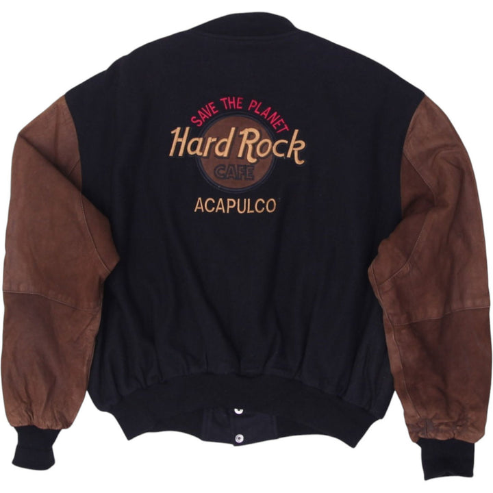 Vintage Mens Hard Rock Cafe Varsity Jacket Leather Sleeves