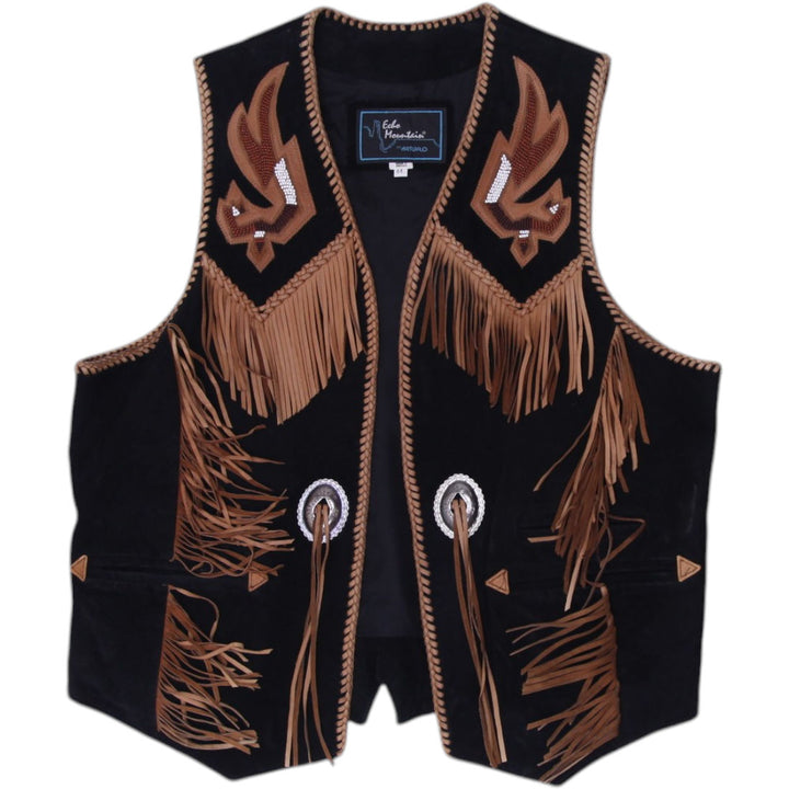 Vintage Echo Mountain by Arturo Black Suede Leather Western Vest Fringe Concho Size 44