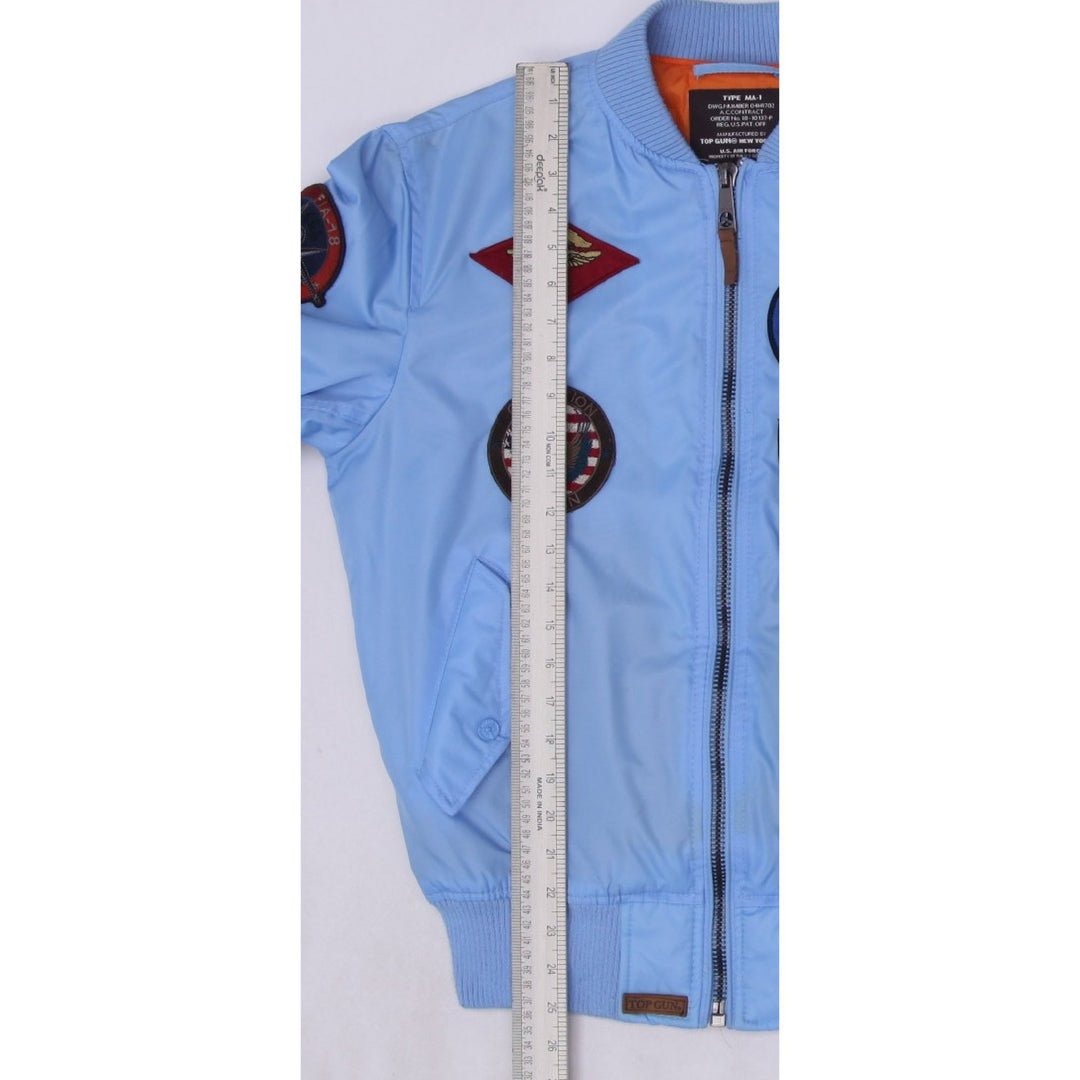 Vintage Mens Top Gun MA-1 Bomber Zipper Jacket Light Blue Patches S | Migration_Jackets - View 8 | Fashion Rerun