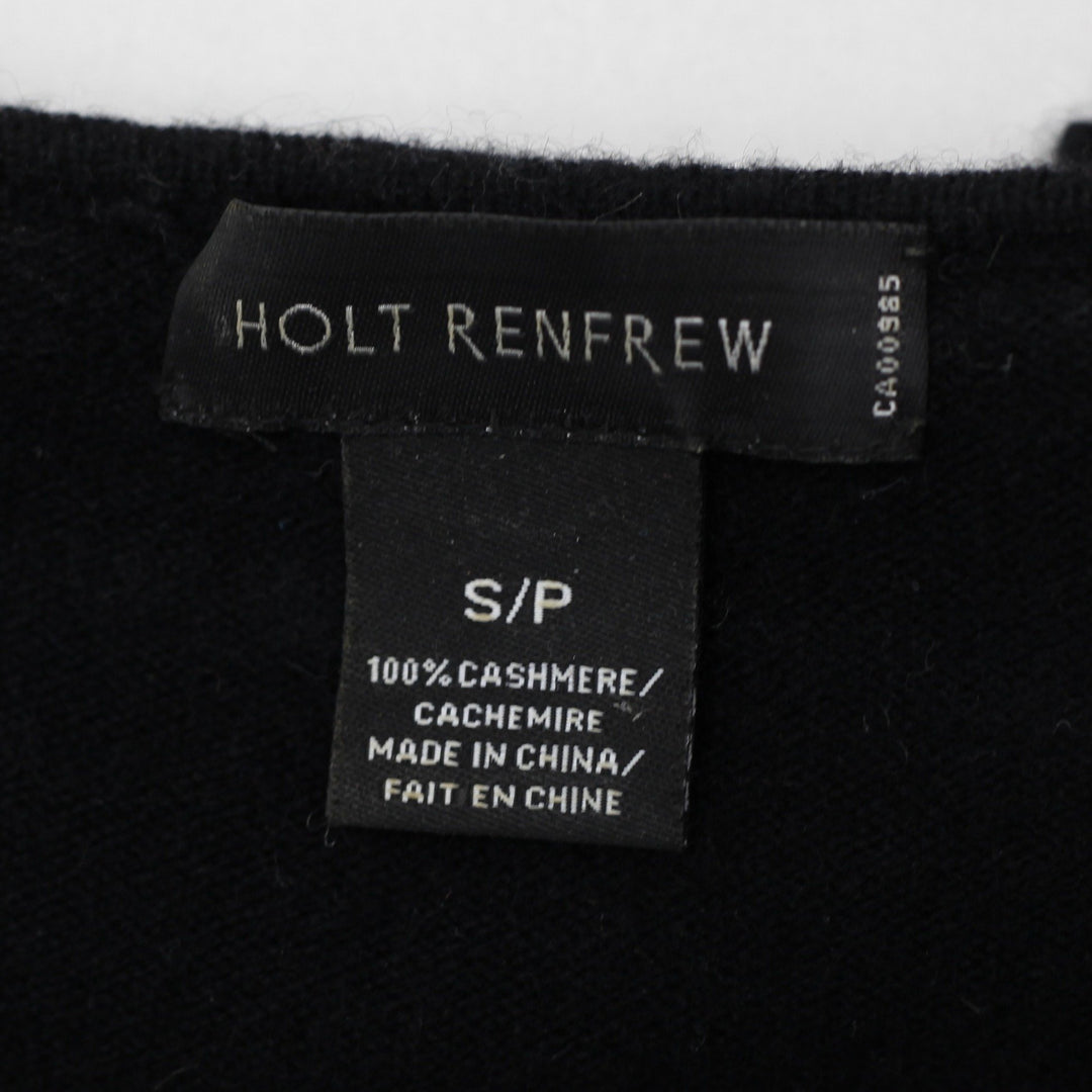Ladies Holt Renfrew 100% Black Cashmere Sweater Ruffle Detail Chic | Migration_Knitwear & Sweaters - Back Vie | Fashion Rerun